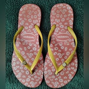 HAVAIANAS Pink Floral Print Flip Flops Sandals Shoes Women's Size 7/8